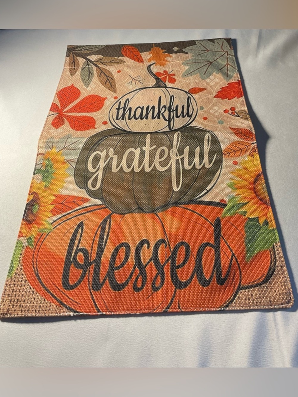 Thankful Grateful Blessed Pumpkin Fall Decorative Garden Flag
